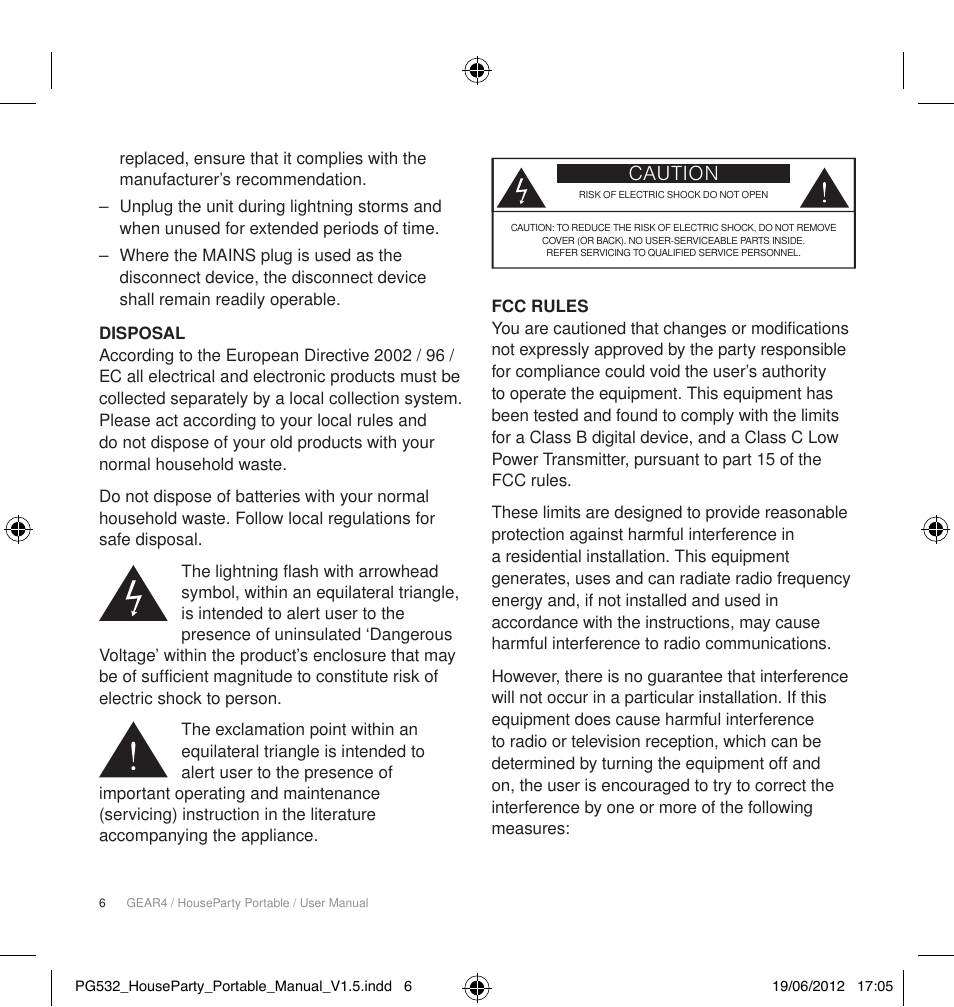 Caution | GEAR4 HouseParty Portable User Manual | Page 7 / 71