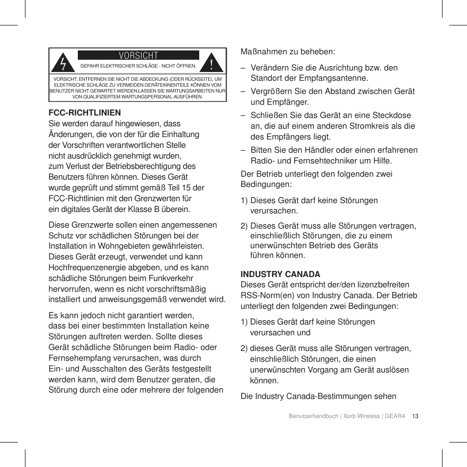 Vorsicht | GEAR4 Xorb Wireless User Manual | Page 14 / 50