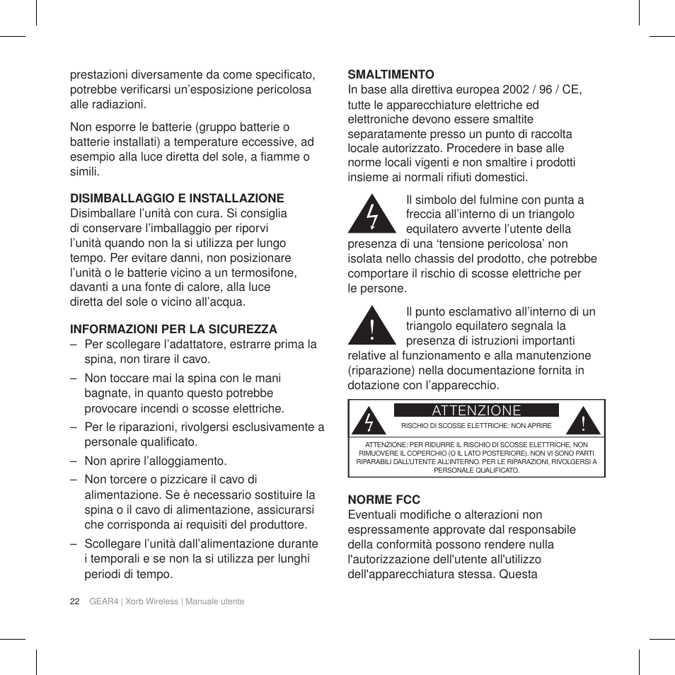 Attenzione | GEAR4 Xorb Wireless User Manual | Page 23 / 50