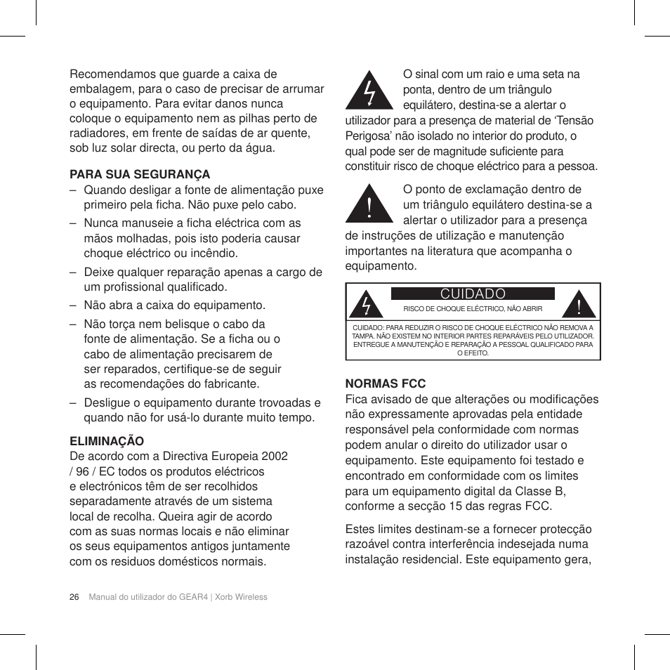 Cuidado | GEAR4 Xorb Wireless User Manual | Page 27 / 50