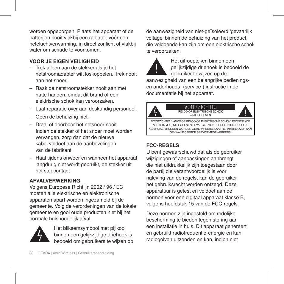 Voorzichtig | GEAR4 Xorb Wireless User Manual | Page 31 / 50