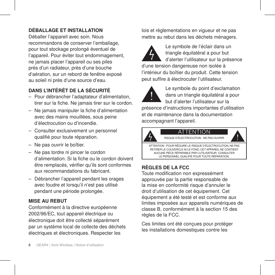 Attention | GEAR4 Xorb Wireless User Manual | Page 9 / 50