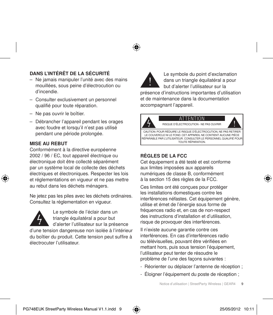 Attention | GEAR4 StreetParty Wireless User Manual | Page 12 / 56