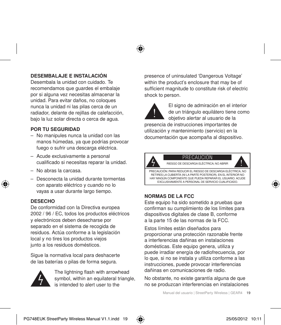 Precaución | GEAR4 StreetParty Wireless User Manual | Page 22 / 56