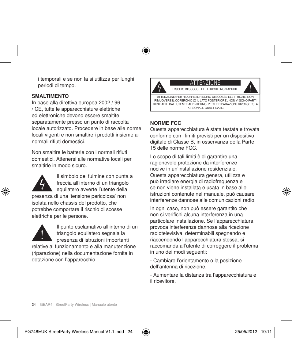 Attenzione | GEAR4 StreetParty Wireless User Manual | Page 27 / 56