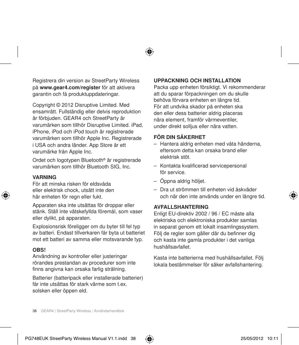 GEAR4 StreetParty Wireless User Manual | Page 41 / 56
