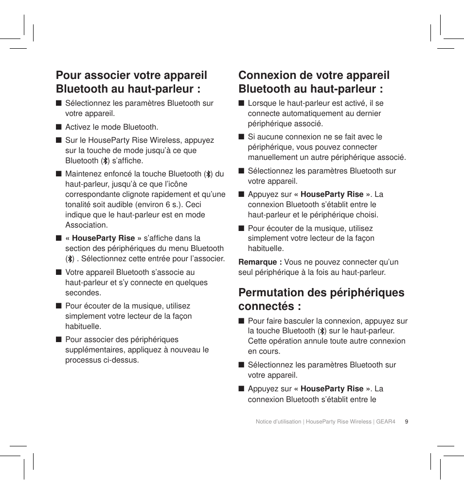 Permutation des périphériques connectés | GEAR4 HouseParty Rise Wireless User Manual | Page 11 / 71