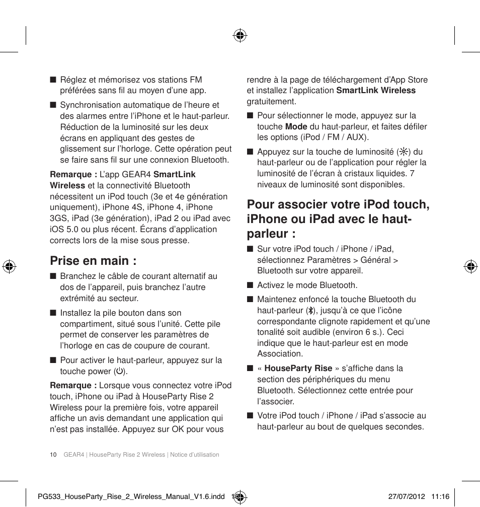 Prise en main | GEAR4 HouseParty Rise 2 Wireless User Manual | Page 11 / 81