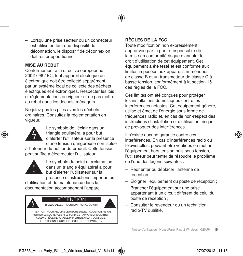 Attention | GEAR4 HouseParty Rise 2 Wireless User Manual | Page 16 / 81
