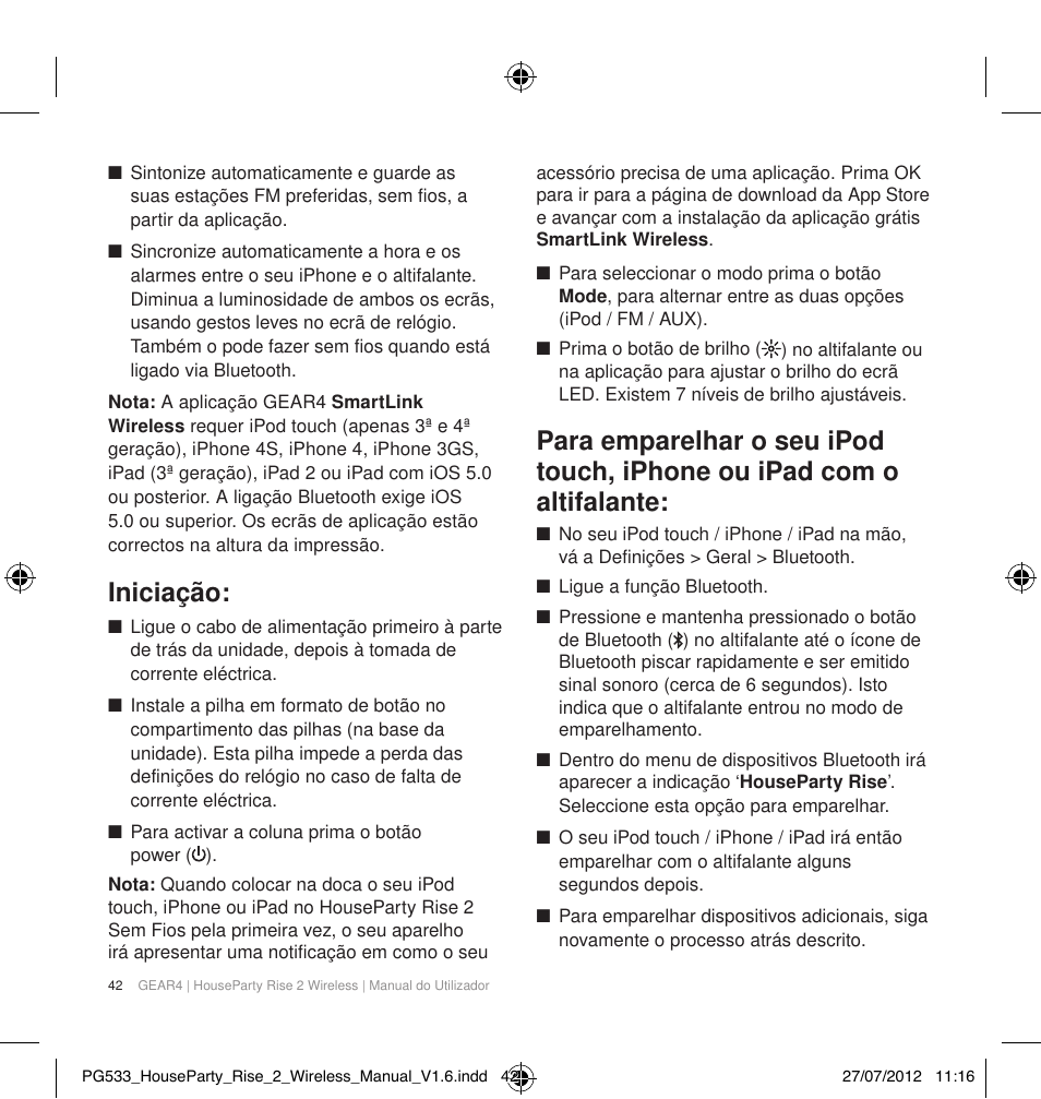 Iniciação | GEAR4 HouseParty Rise 2 Wireless User Manual | Page 43 / 81