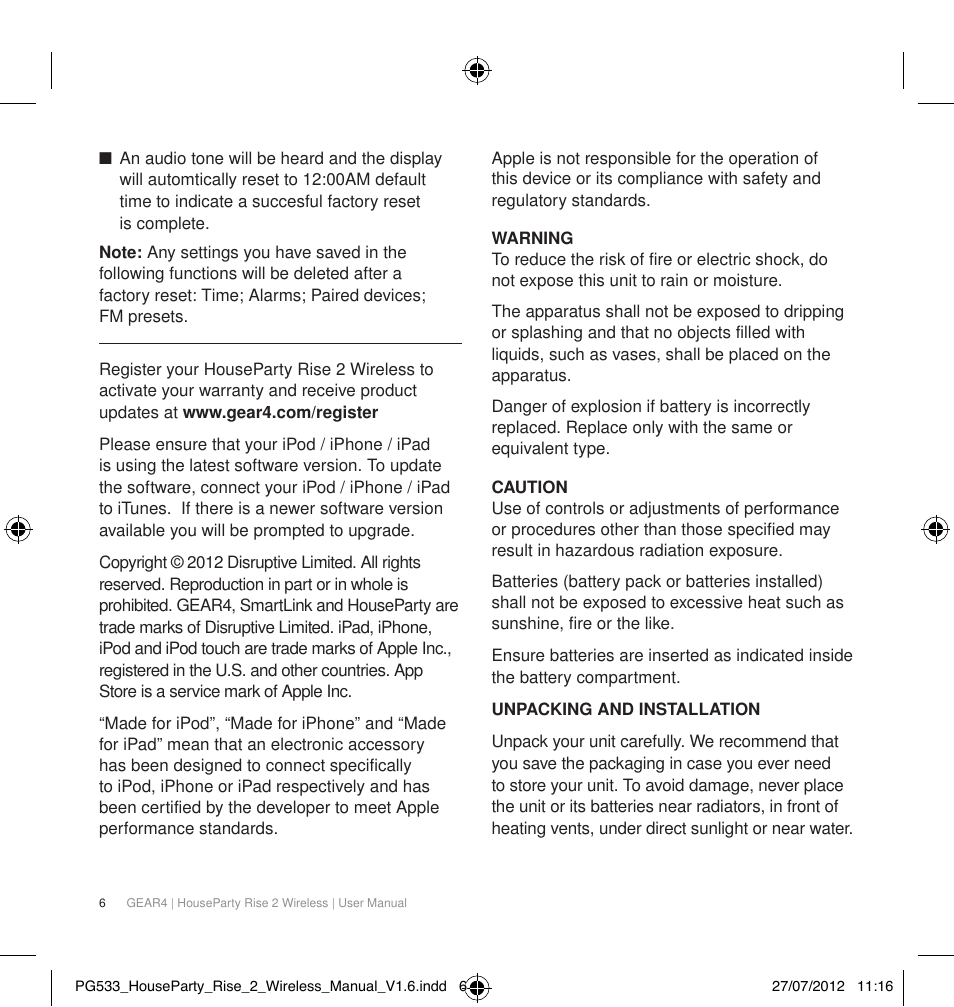 GEAR4 HouseParty Rise 2 Wireless User Manual | Page 7 / 81