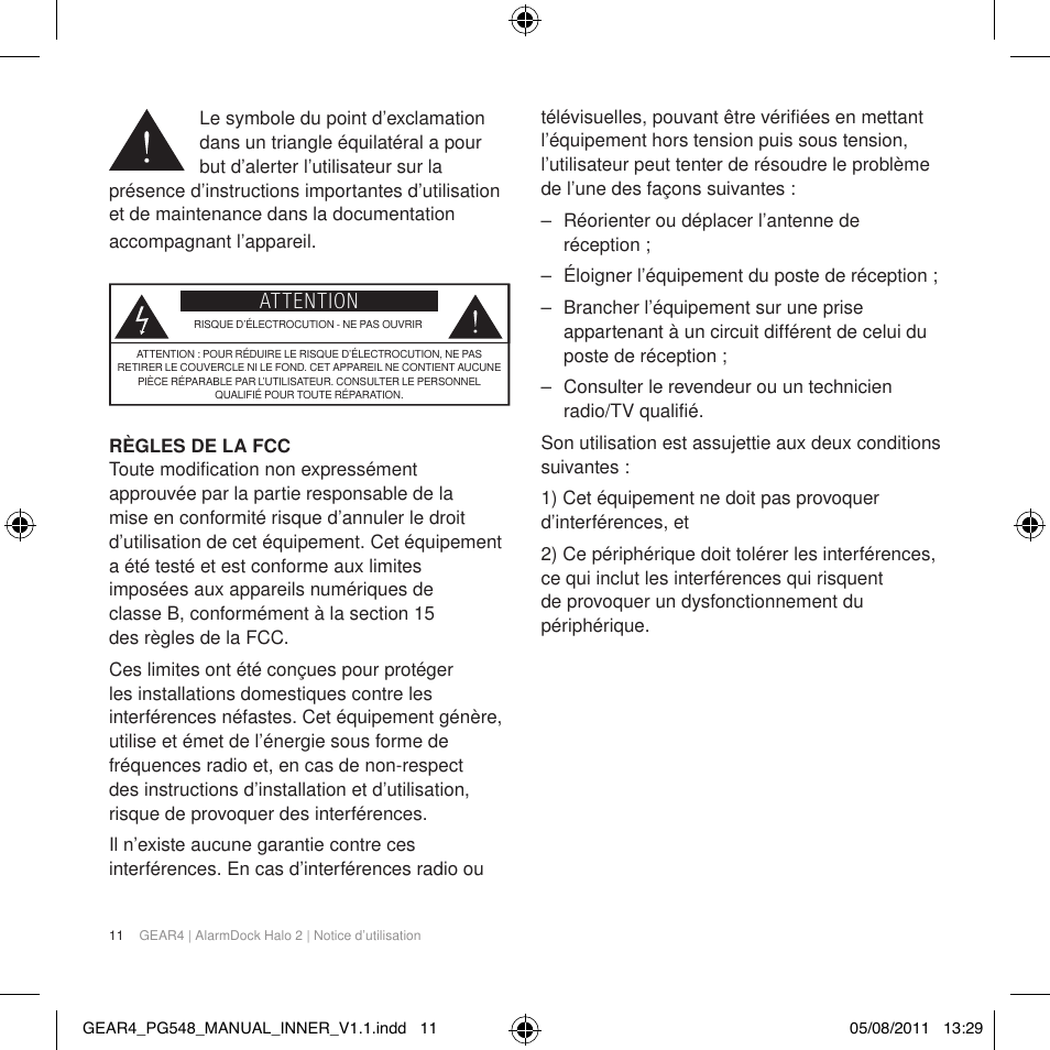 Attention | GEAR4 AlarmDock Halo 2 User Manual | Page 14 / 62