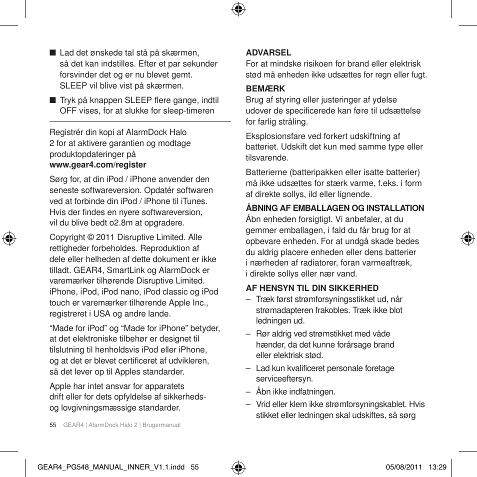 GEAR4 AlarmDock Halo 2 User Manual | Page 58 / 62