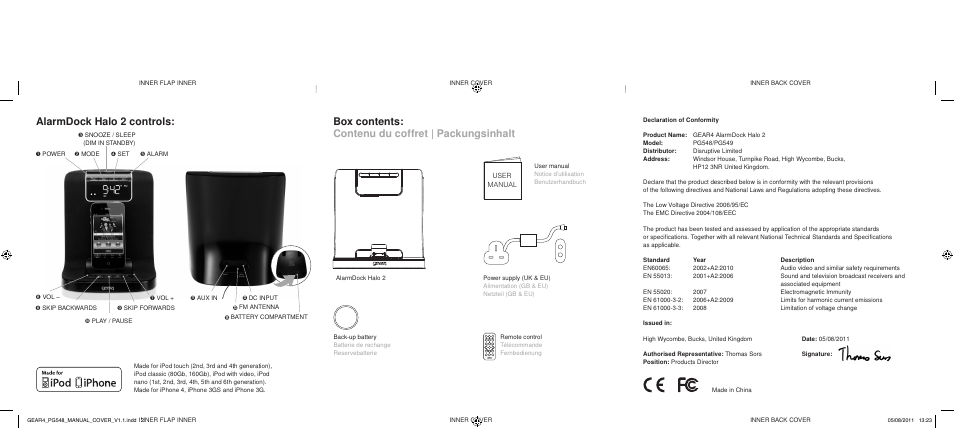 Box contents: contenu du coffret | packungsinhalt, Alarmdock halo 2 controls | GEAR4 AlarmDock Halo 2 User Manual | Page 62 / 62