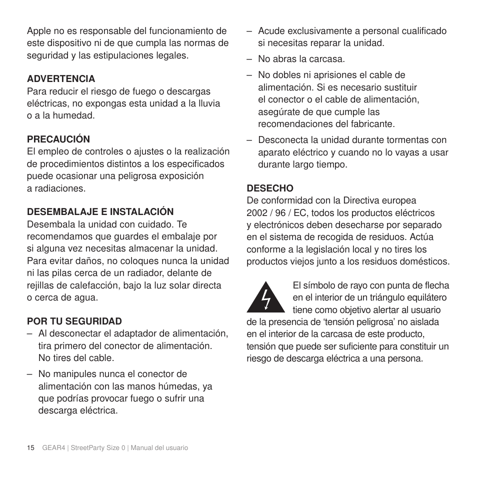 GEAR4 StreetParty Size 0 User Manual | Page 20 / 45