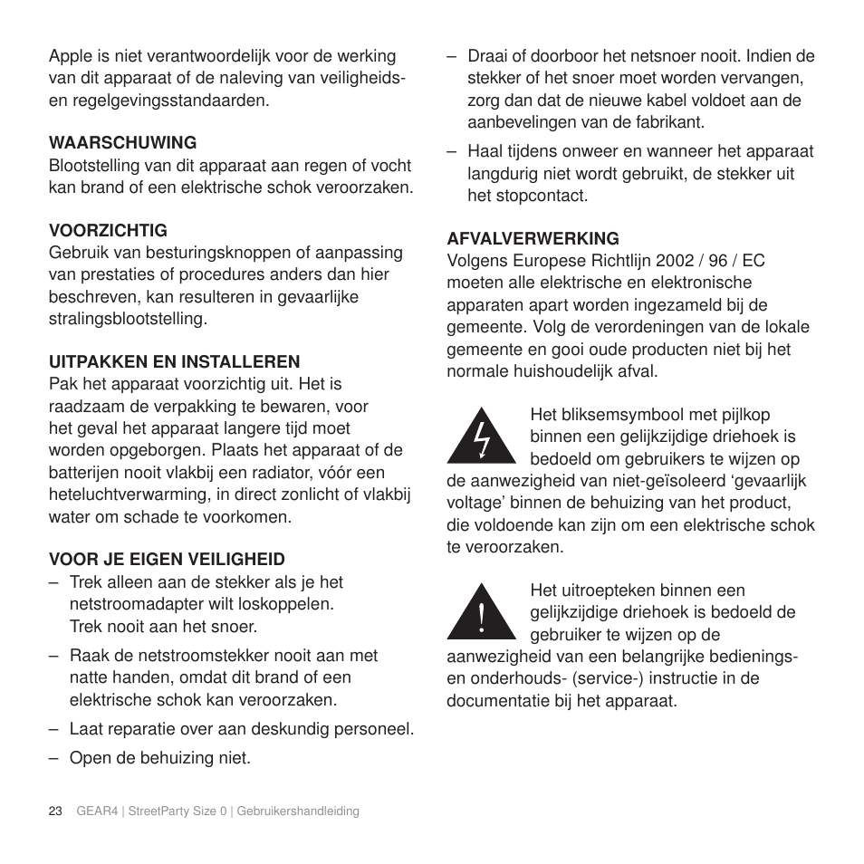 GEAR4 StreetParty Size 0 User Manual | Page 28 / 45