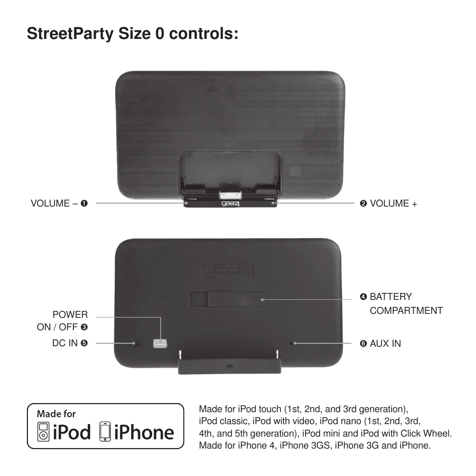 Streetparty size 0 controls | GEAR4 StreetParty Size 0 User Manual | Page 3 / 45