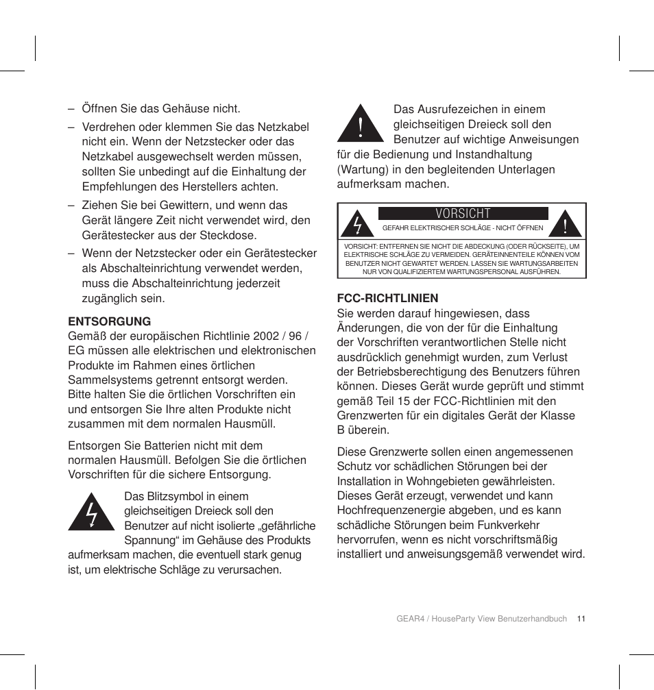 Vorsicht | GEAR4 HouseParty View User Manual | Page 14 / 42