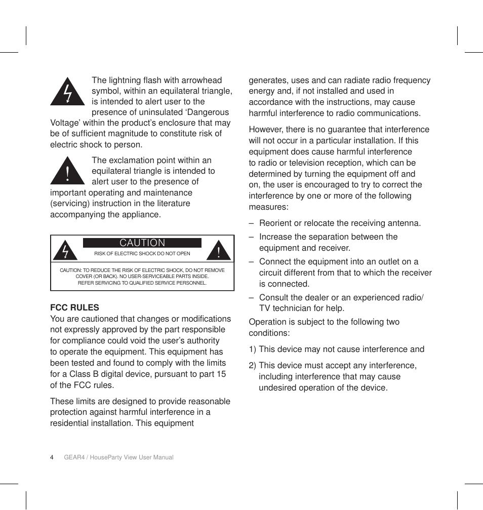 Caution | GEAR4 HouseParty View User Manual | Page 7 / 42