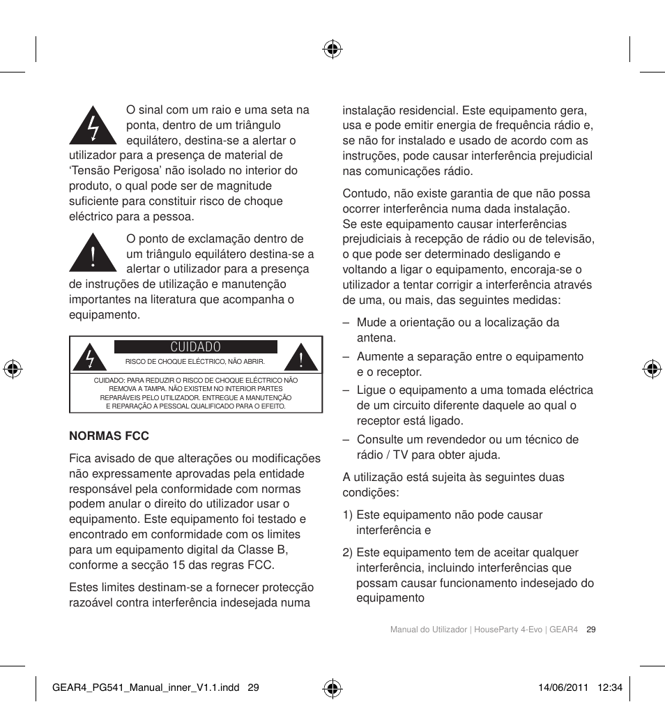 Cuidado | GEAR4 HouseParty 4 EVO User Manual | Page 30 / 49