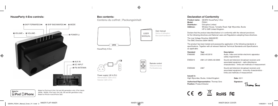 Declaration of conformity | GEAR4 HouseParty 4 EVO User Manual | Page 49 / 49