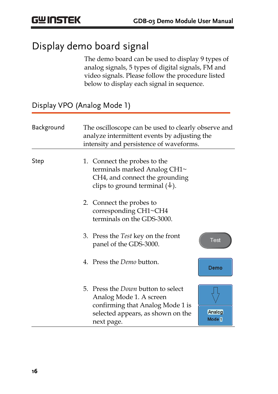 Display demo board signal, Display vpo (analog mode 1) | GW Instek GDB-03 User Manual | Page 18 / 99