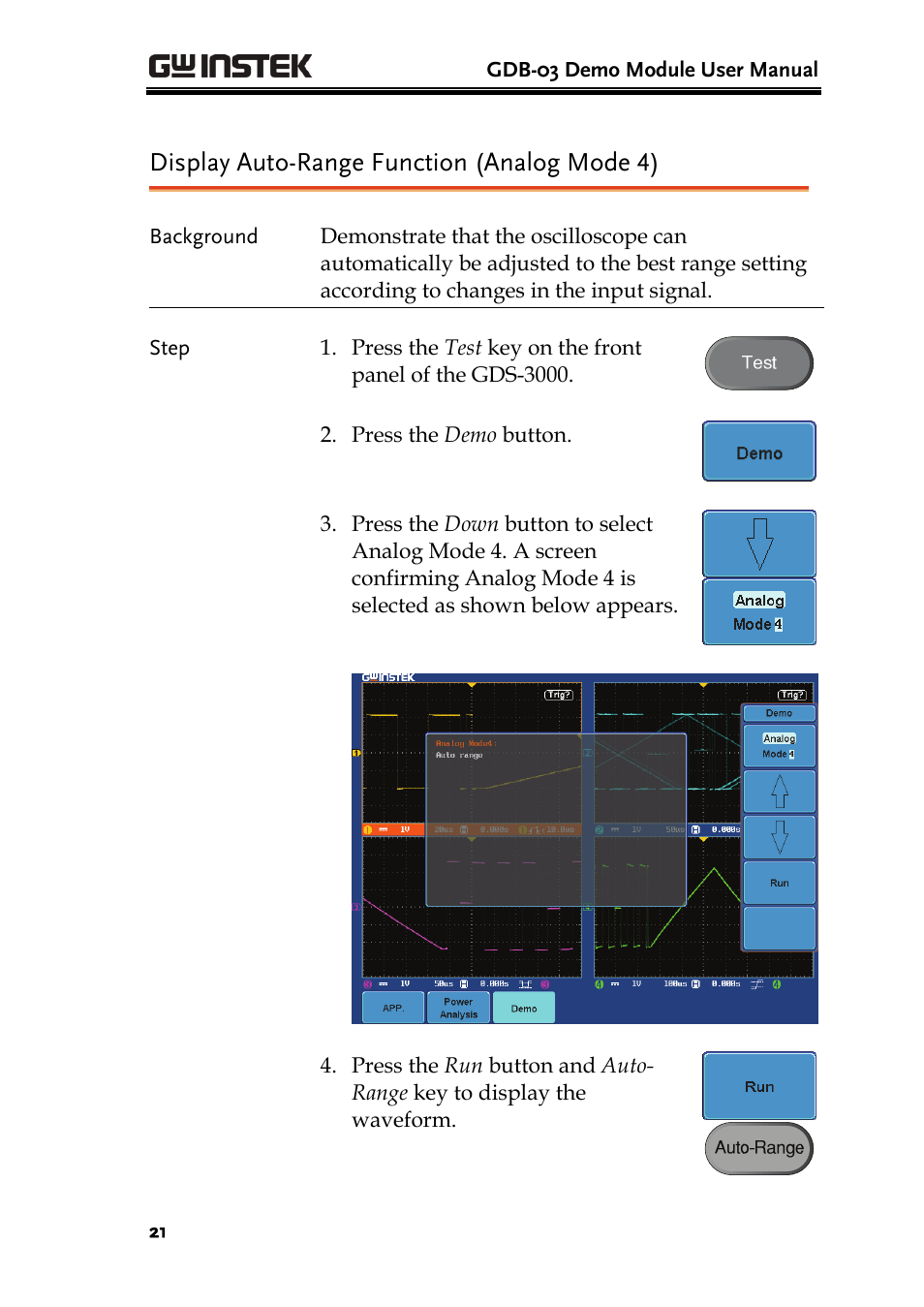 Display auto-range function (analog mode 4) | GW Instek GDB-03 User Manual | Page 23 / 99