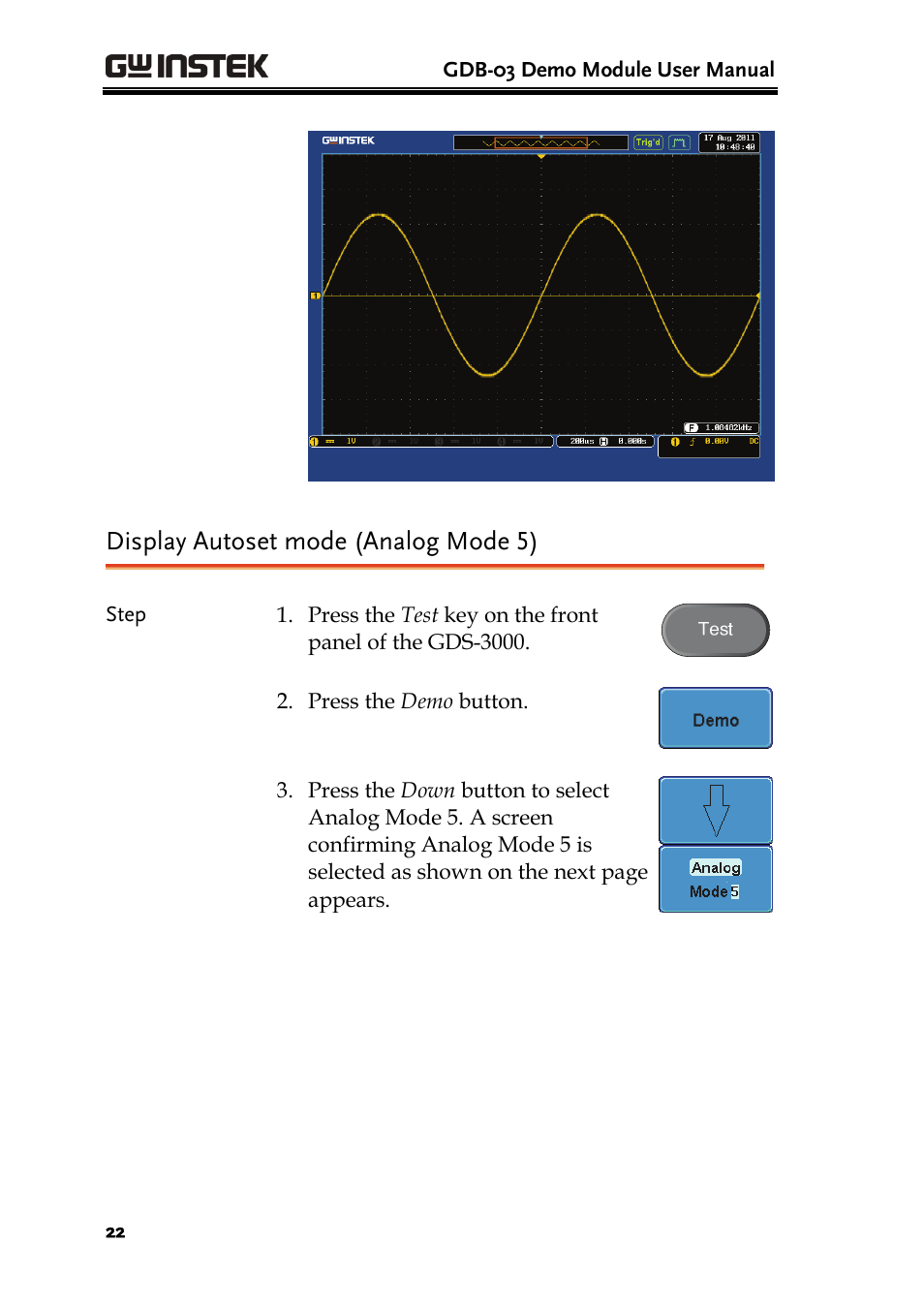 Display autoset mode (analog mode 5) | GW Instek GDB-03 User Manual | Page 24 / 99