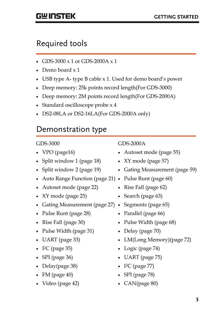Required tools, Demonstration type | GW Instek GDB-03 User Manual | Page 7 / 99