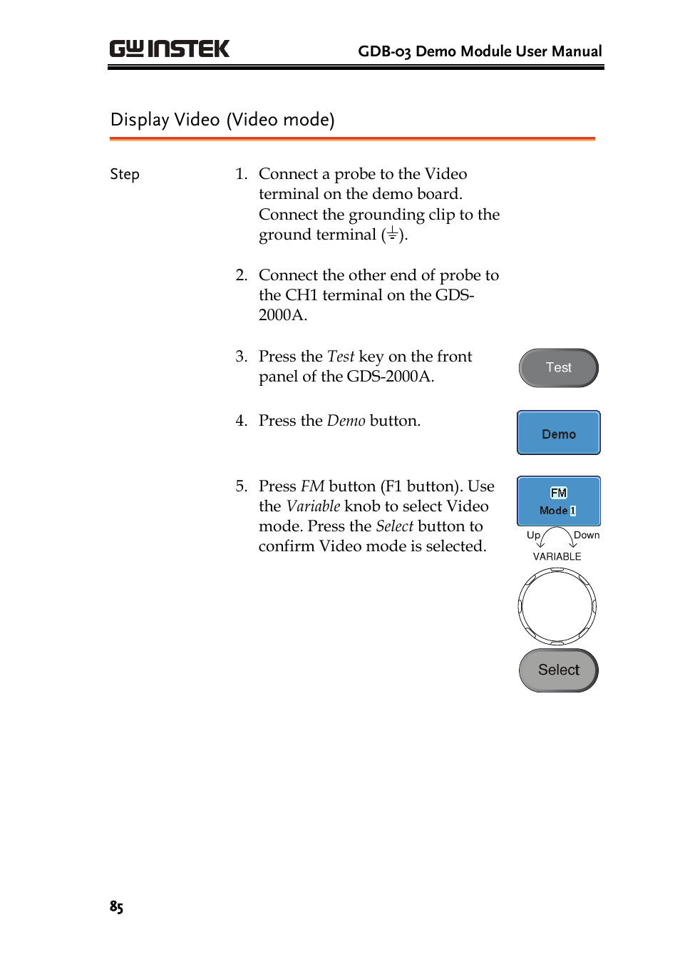 Display video (video mode) | GW Instek GDB-03 User Manual | Page 87 / 99