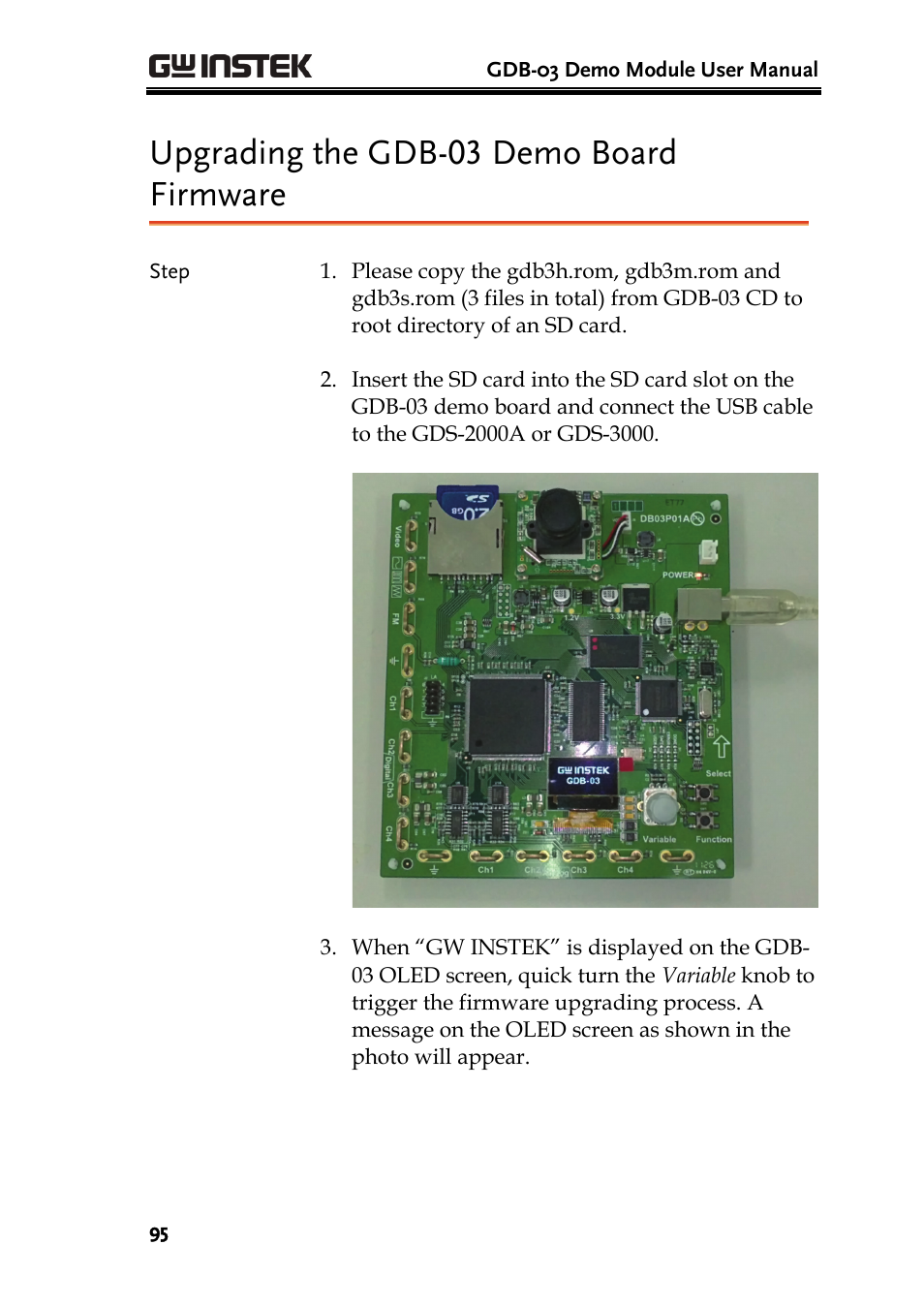 Upgrading the gdb-03 demo board firmware | GW Instek GDB-03 User Manual | Page 97 / 99