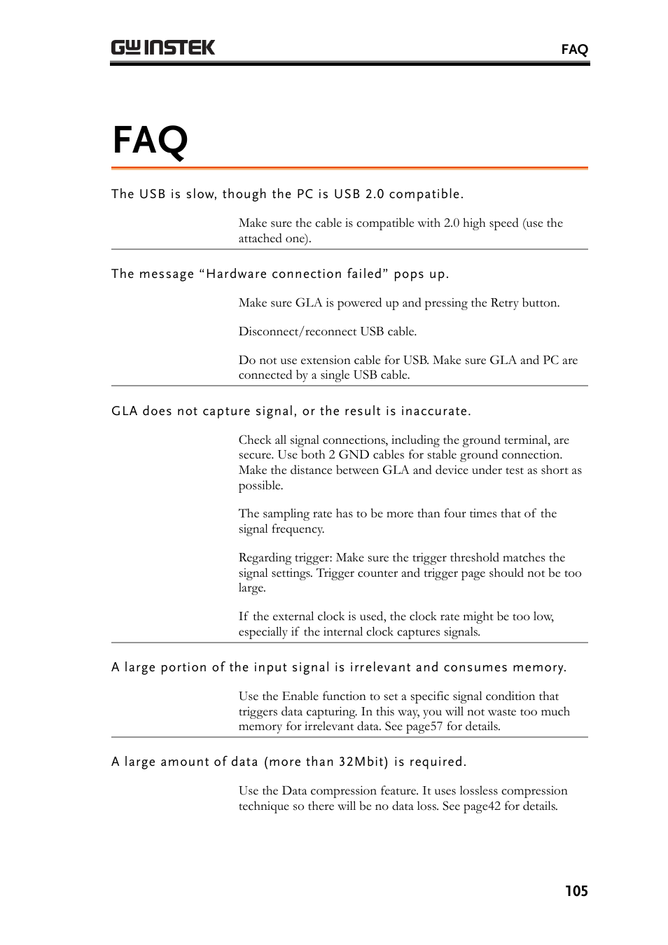 The message “hardware connection failed” pops up | GW Instek GLA-1000 Series User Manual User Manual | Page 105 / 111