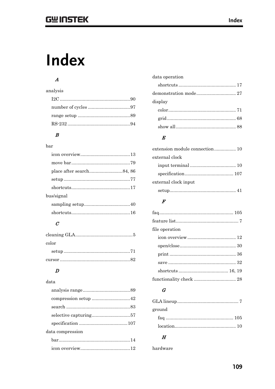 Index | GW Instek GLA-1000 Series User Manual User Manual | Page 109 / 111