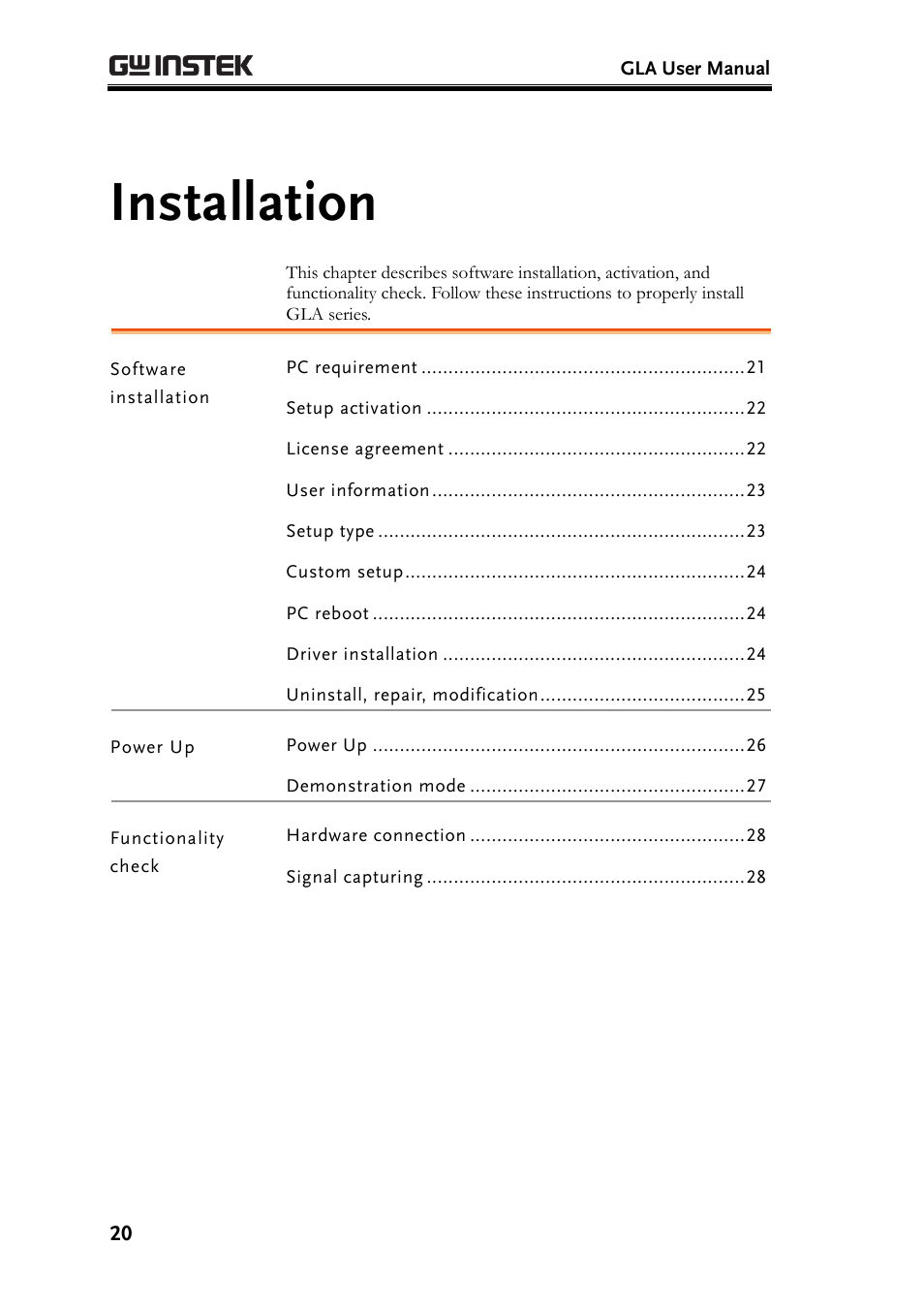 Installation | GW Instek GLA-1000 Series User Manual User Manual | Page 20 / 111