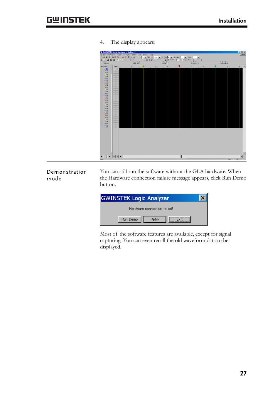 Demonstration mode | GW Instek GLA-1000 Series User Manual User Manual | Page 27 / 111