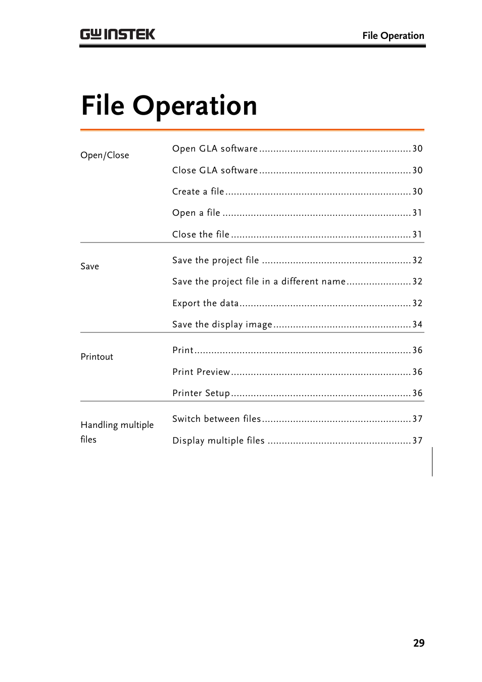 File operation, E29) | GW Instek GLA-1000 Series User Manual User Manual | Page 29 / 111