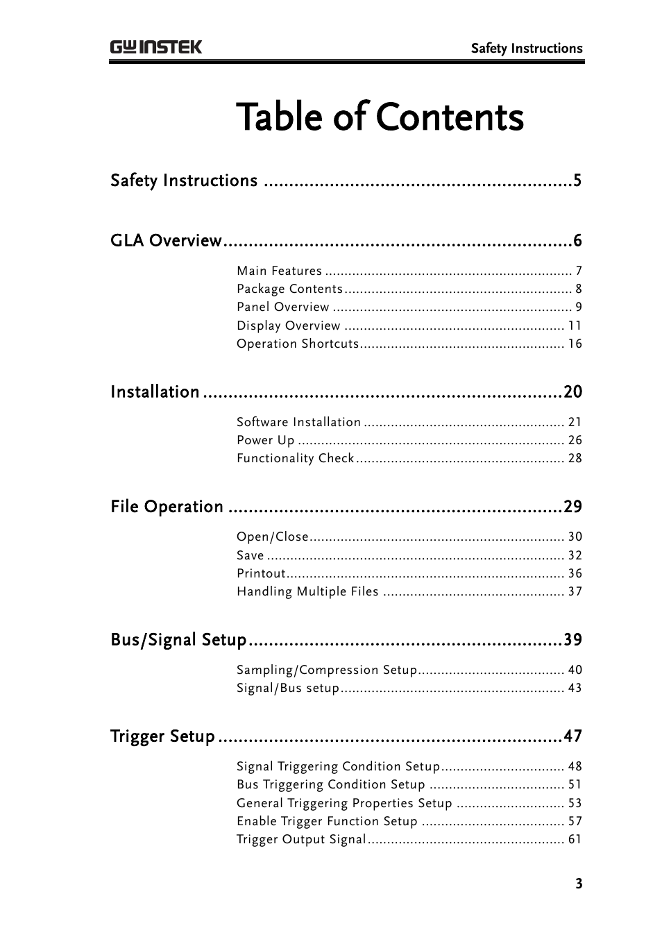 GW Instek GLA-1000 Series User Manual User Manual | Page 3 / 111