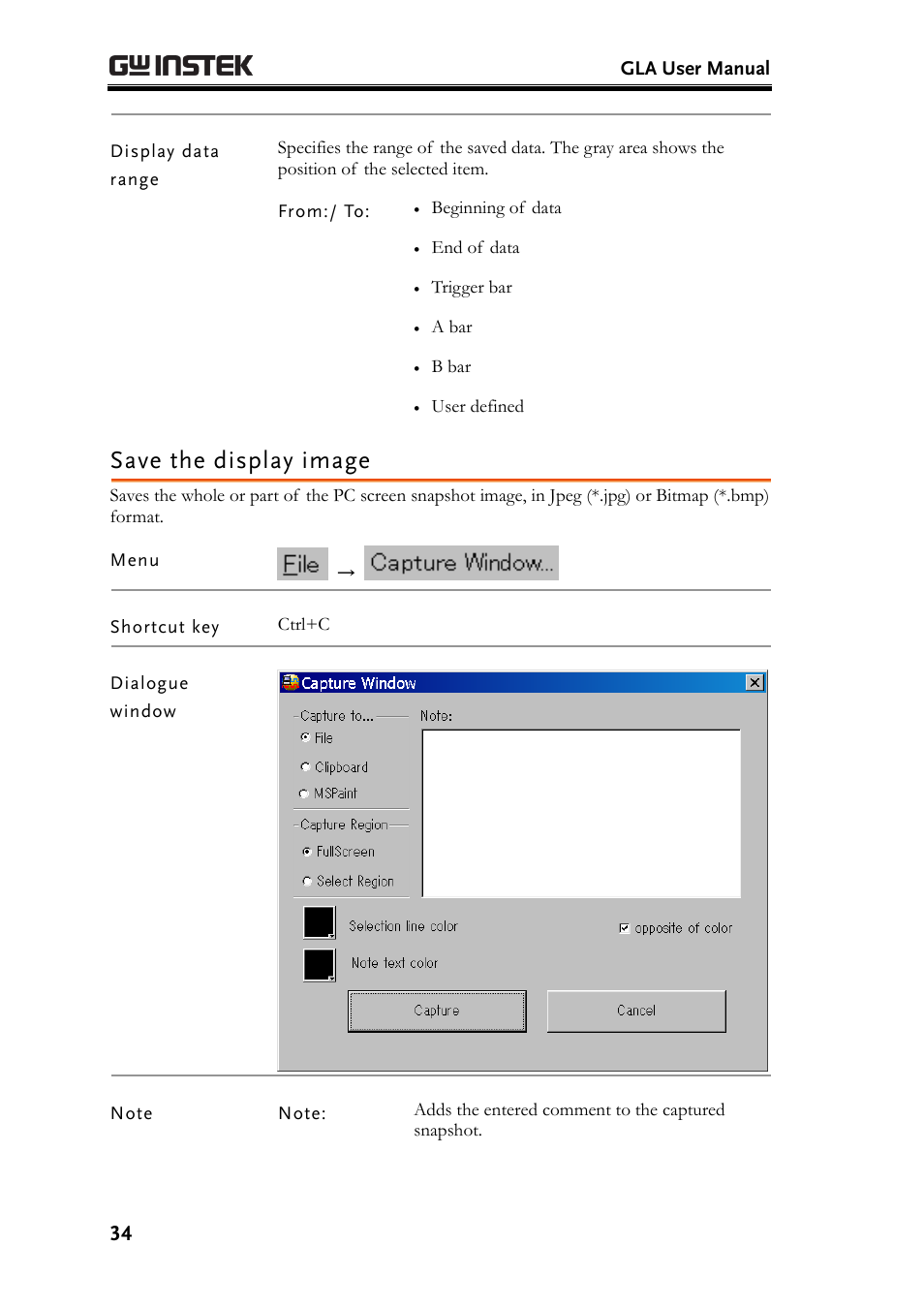Save the display image | GW Instek GLA-1000 Series User Manual User Manual | Page 34 / 111
