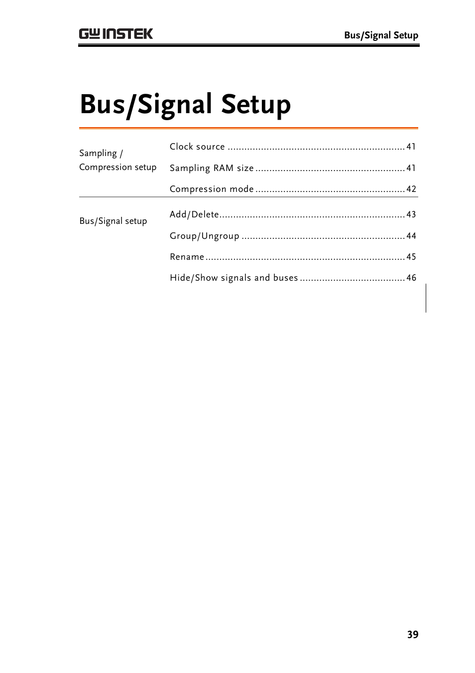 Bus/signal setup, E39) | GW Instek GLA-1000 Series User Manual User Manual | Page 39 / 111