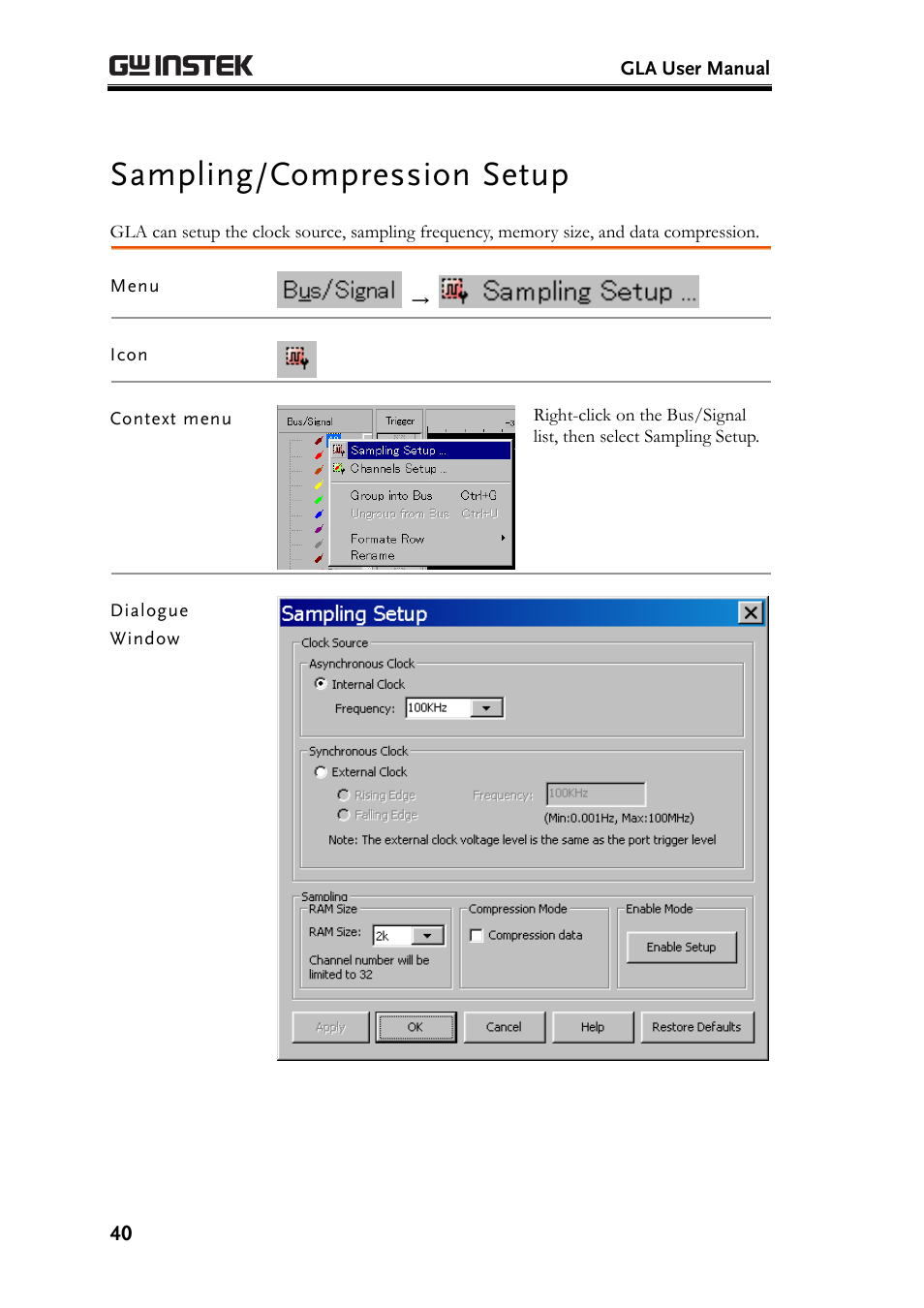 Sampling/compression setup | GW Instek GLA-1000 Series User Manual User Manual | Page 40 / 111