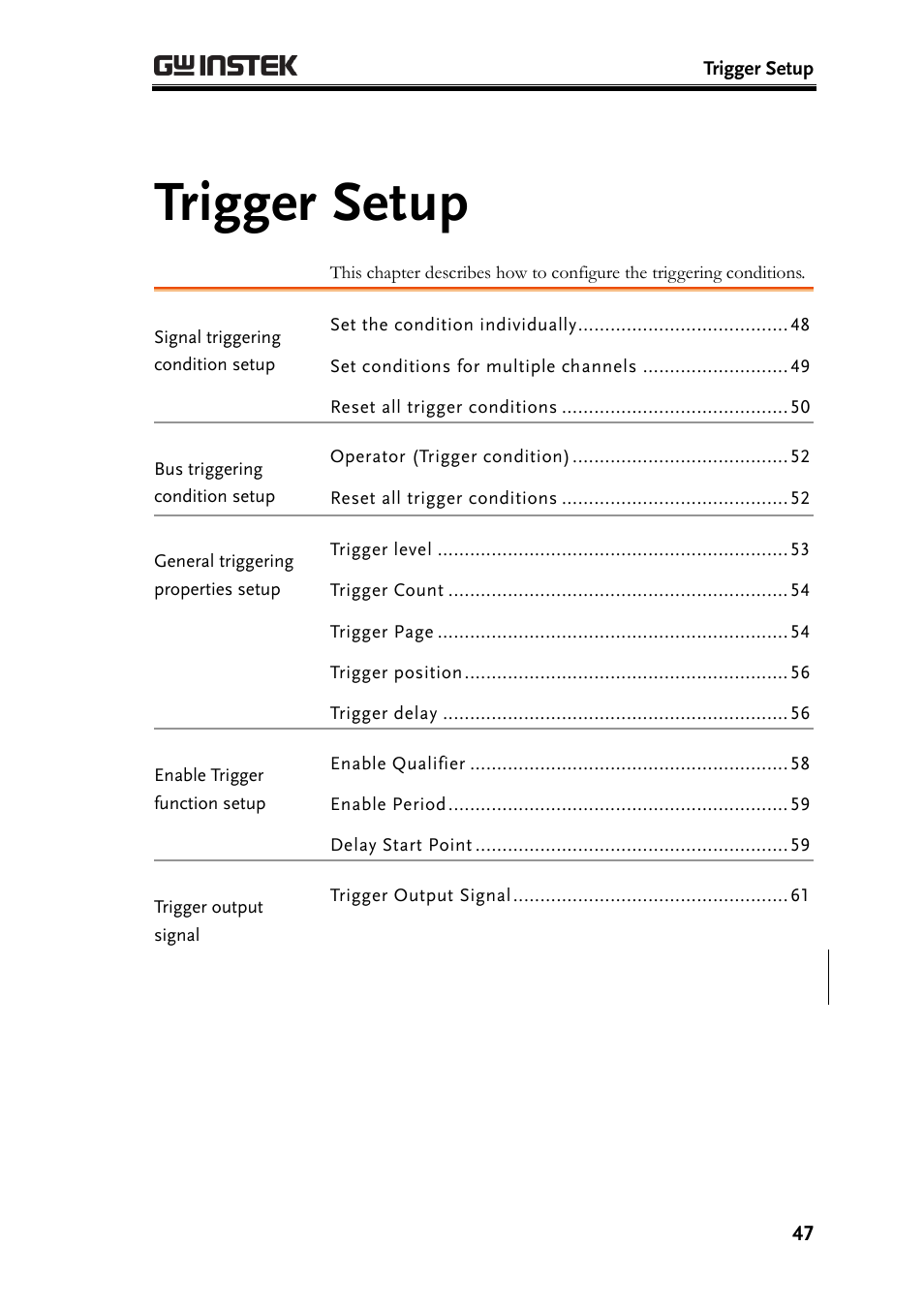 Trigger setup, Ge47, E47) | GW Instek GLA-1000 Series User Manual User Manual | Page 47 / 111