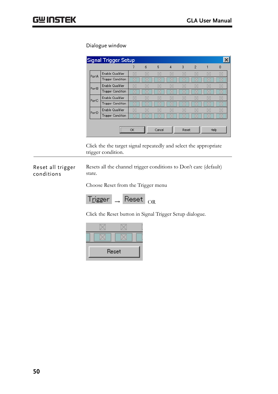 Reset all trigger conditions | GW Instek GLA-1000 Series User Manual User Manual | Page 50 / 111