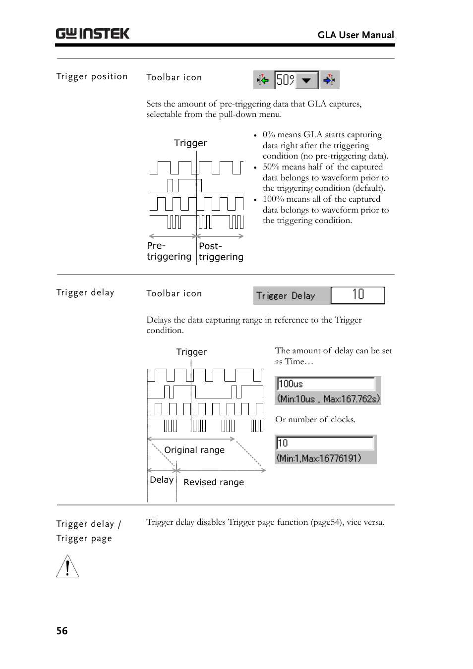 Trigger position, Trigger delay | GW Instek GLA-1000 Series User Manual User Manual | Page 56 / 111