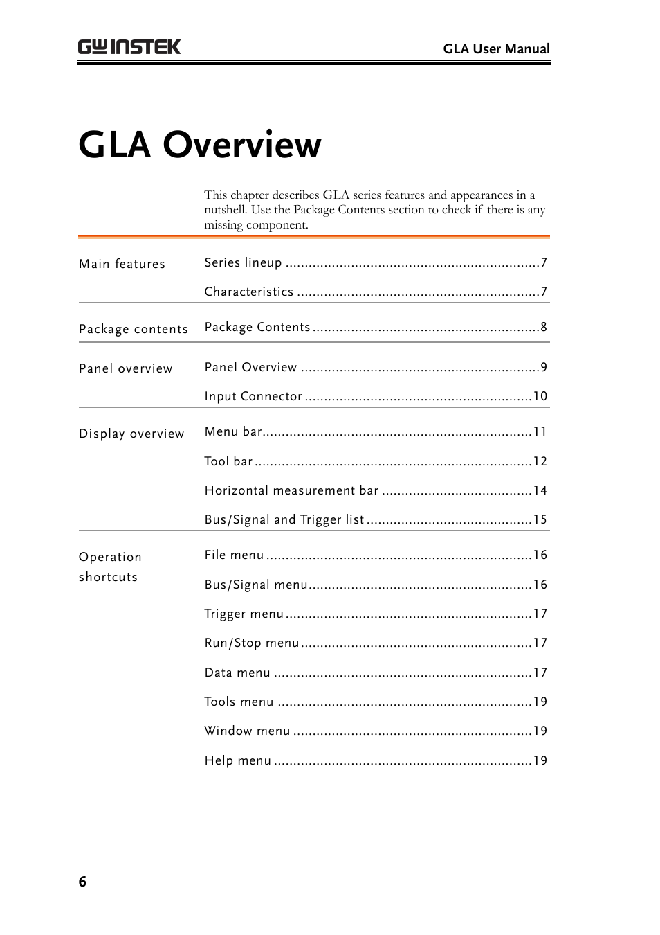 Gla overview | GW Instek GLA-1000 Series User Manual User Manual | Page 6 / 111