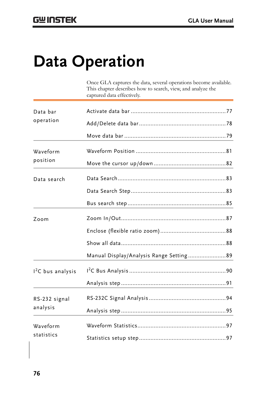 Data operation, E76) a | GW Instek GLA-1000 Series User Manual User Manual | Page 76 / 111