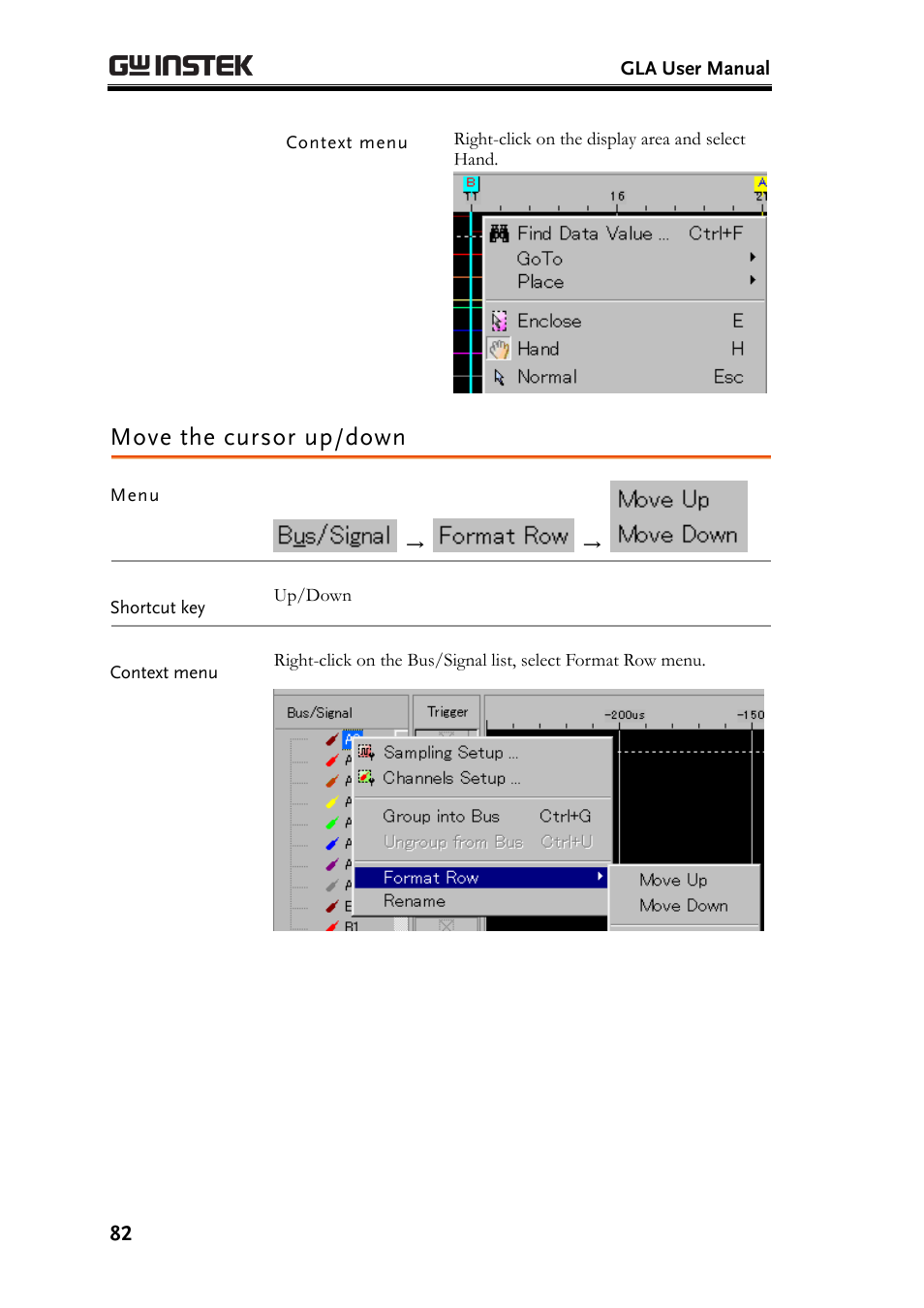 Move the cursor up/down | GW Instek GLA-1000 Series User Manual User Manual | Page 82 / 111