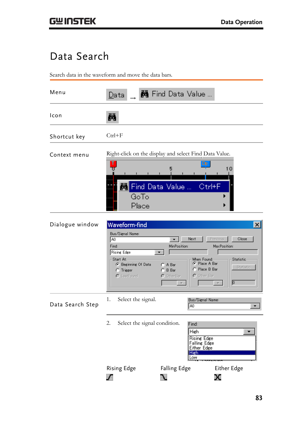 Data search, Data search step | GW Instek GLA-1000 Series User Manual User Manual | Page 83 / 111