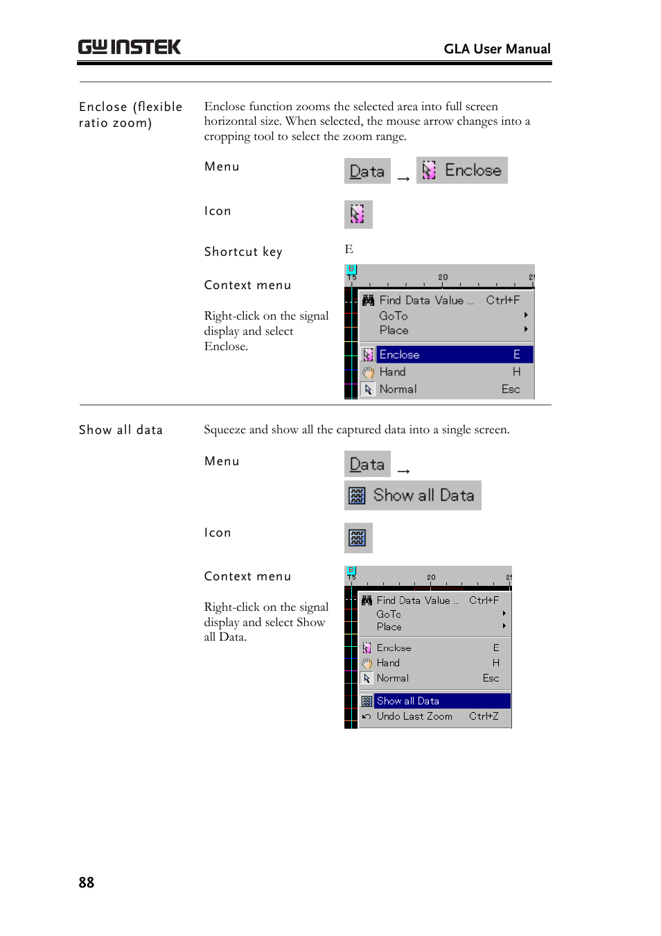 Enclose (flexible ratio zoom), Show all data | GW Instek GLA-1000 Series User Manual User Manual | Page 88 / 111