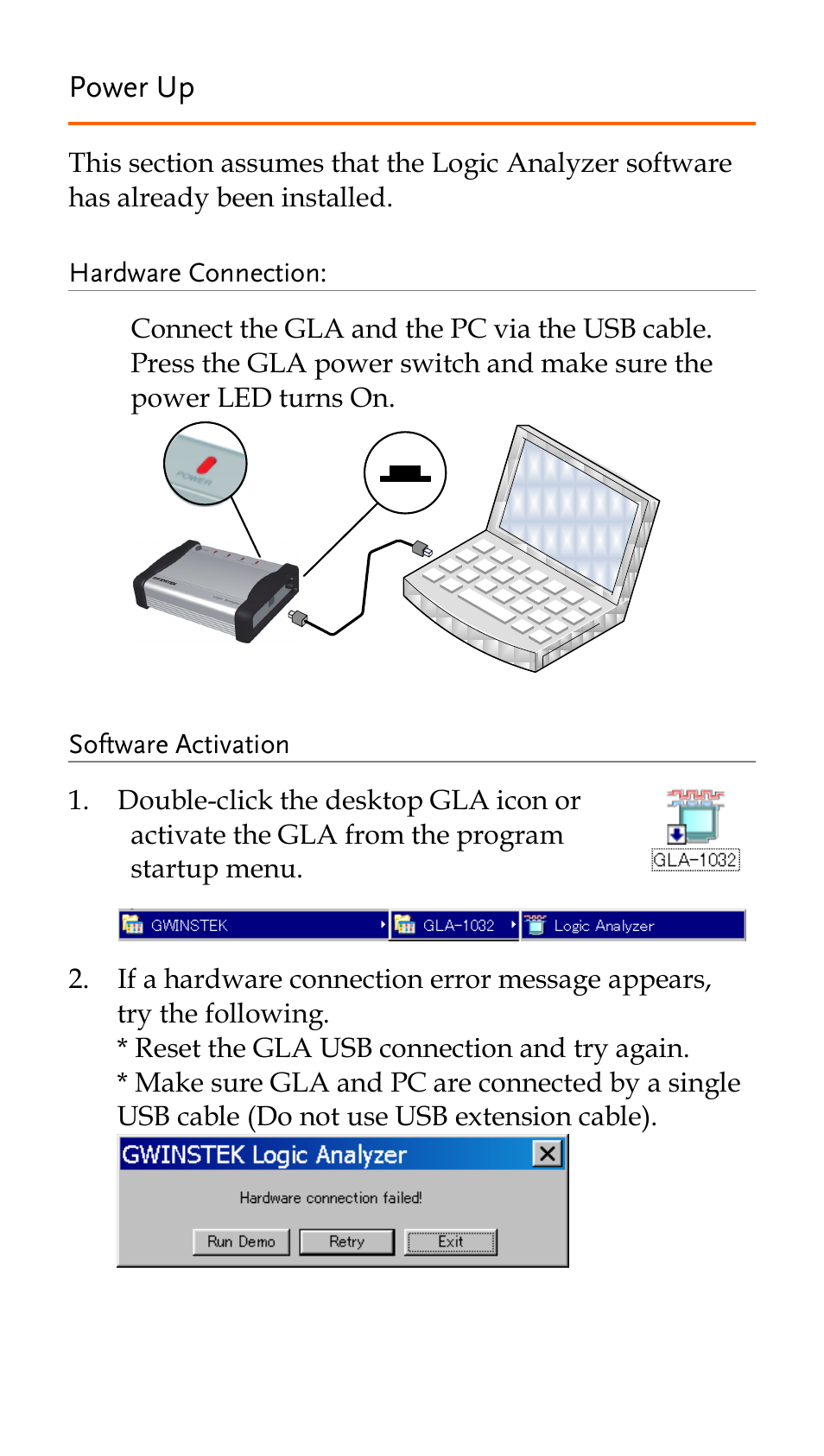 Power up | GW Instek GLA-1000 Series Quick start guide User Manual | Page 15 / 20