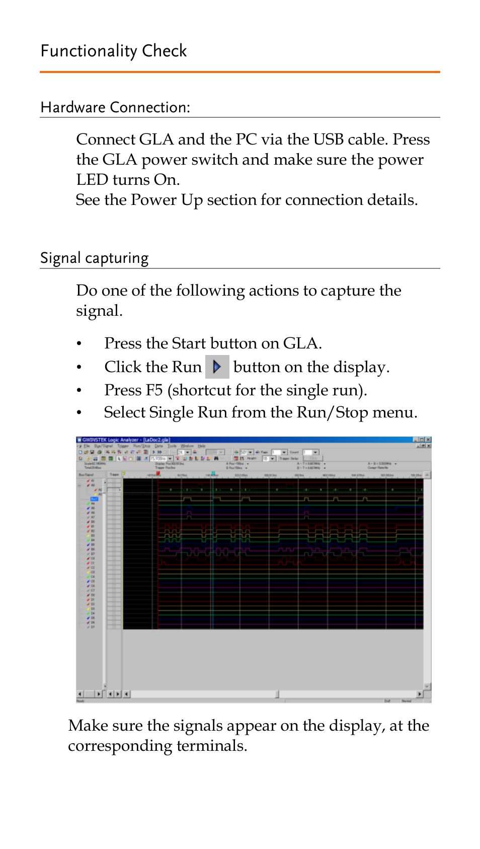 Functionality check | GW Instek GLA-1000 Series Quick start guide User Manual | Page 17 / 20